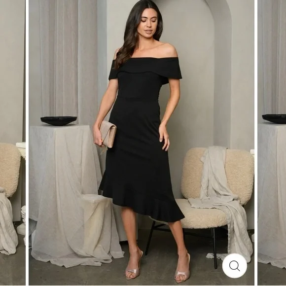 LADIES off shoulder ruffle midi dress - Picture 2 of 3